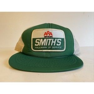 VINTAGE 80s ARA Smiths Haulmark of Service embroidered Green Hat Snapback Rare